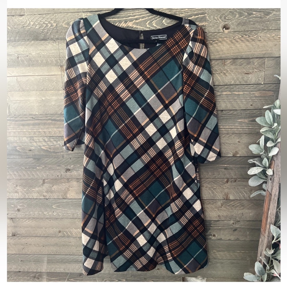 Jessica Howard Plaid Tunic Dress Pockets L